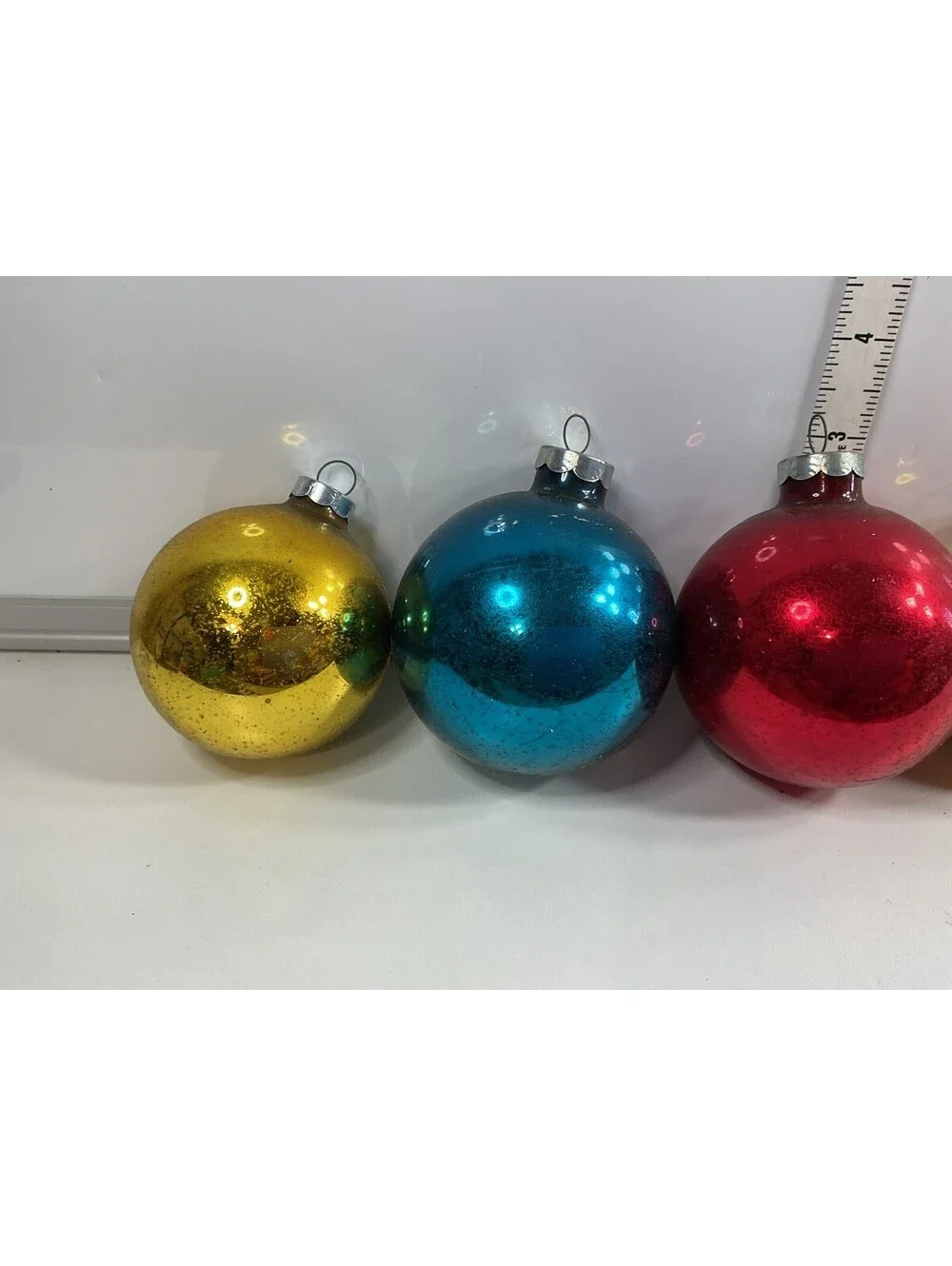 Micro Star Vintage Glass Ball Ornaments 6 IOB